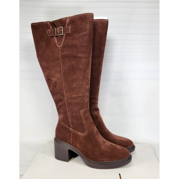 Vionic Shoes - Vionic Sonora Tall Boots Women Size 8 Coffee Suede Wide Calf Block Heel